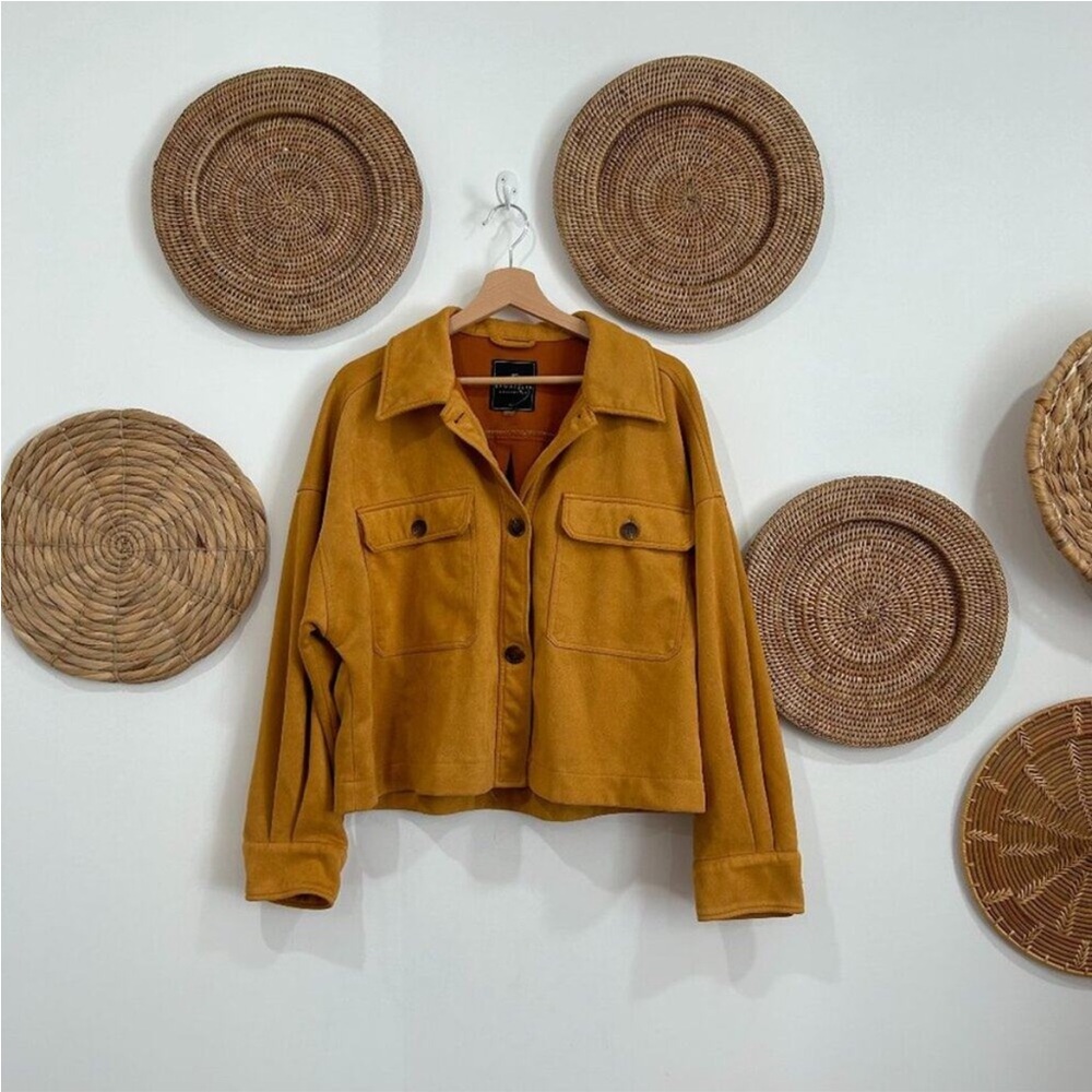 Bagatelle Mustard Yellow Button Up Oversized Boxy Faux Suede Jacket Large